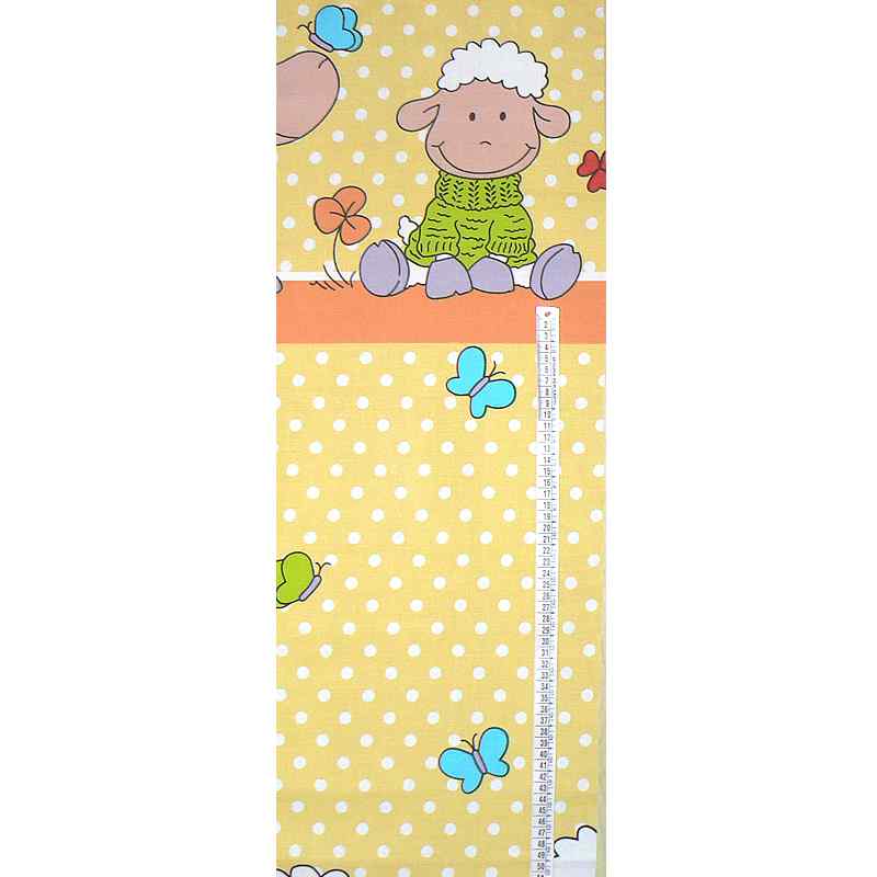 0213D Bavlněná látka 48x160cm ovečky žllutobílá zbytek na patchwork