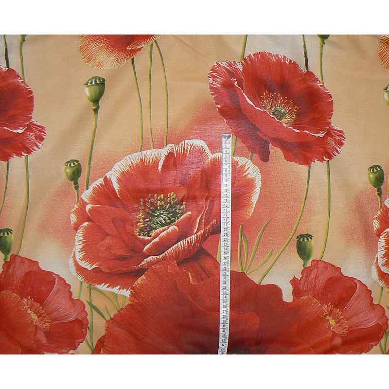 Bavlněná látka 71x92cmvlčí máky zbytek na patchwork (E194)