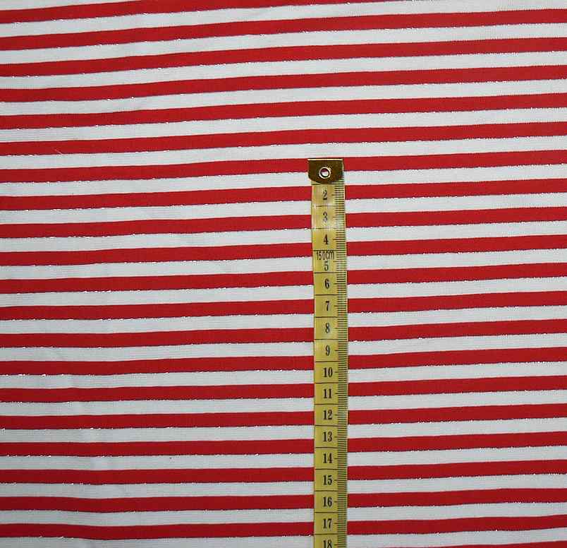 Bavlněný elastický úplet 65x178cm pruhy červenobílá stř zbytek na oděvy (E228)