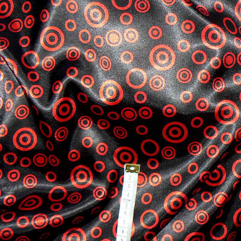 PS1 Lehounký satén tisk (polyester) 45x140cm černočervená kolečka