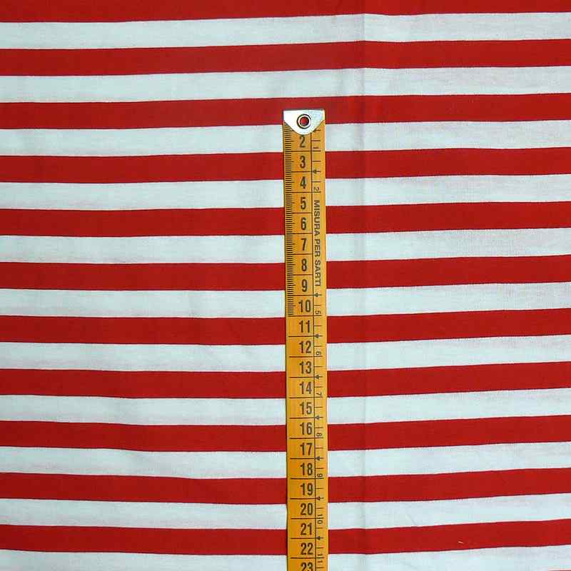 Bavlněný tenký elastický úplet 50x172cm červenobílá pruhy zbytek oděvy (F11)