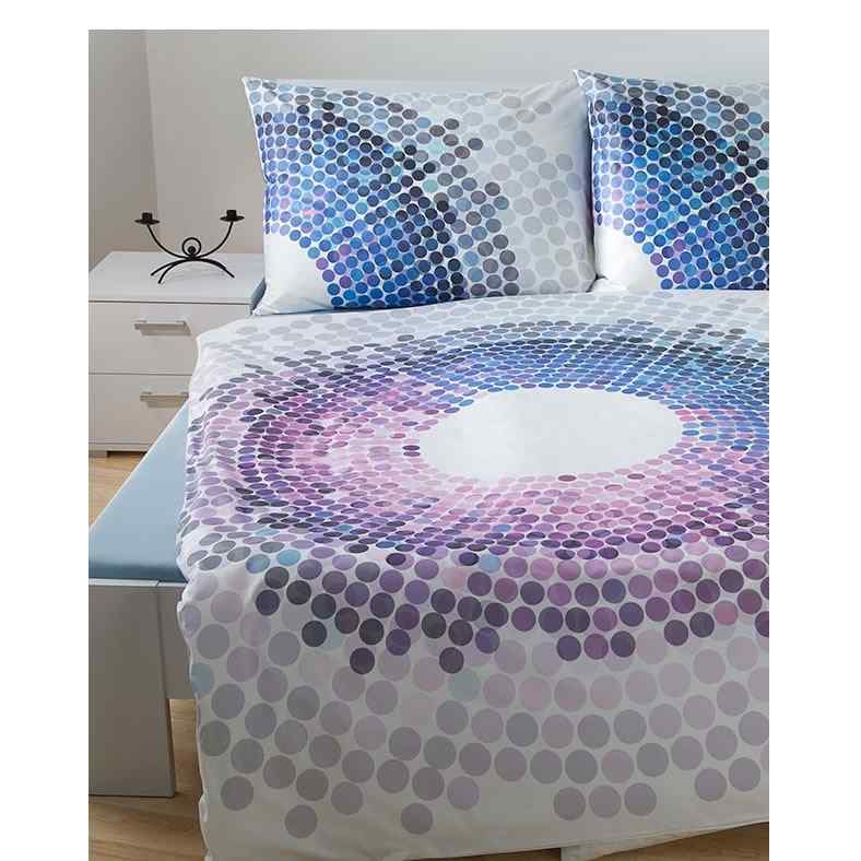 DA925 Bavlněná látka II.jakost přišpiněné satén tisk 210x140cm kruhy fialová viz peřina