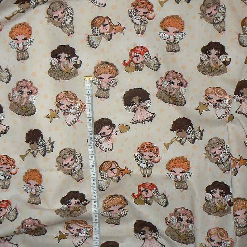 0409D/1 Bavlněná látka plátno 52x79cm andělky na béžové
