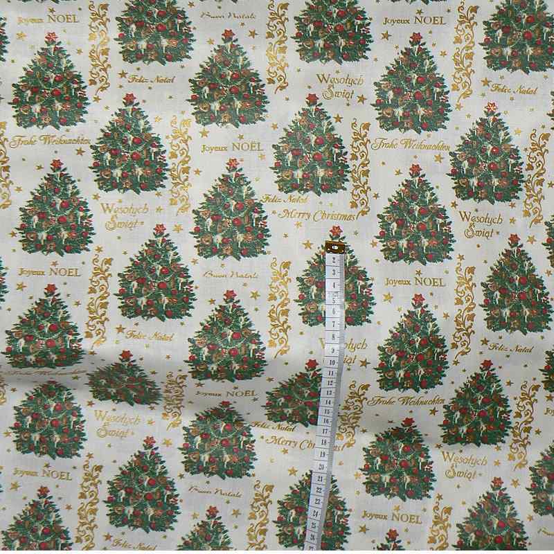0421D/1 Bavlněná látka plátno 24x79cm vánoční stromečky na krémové