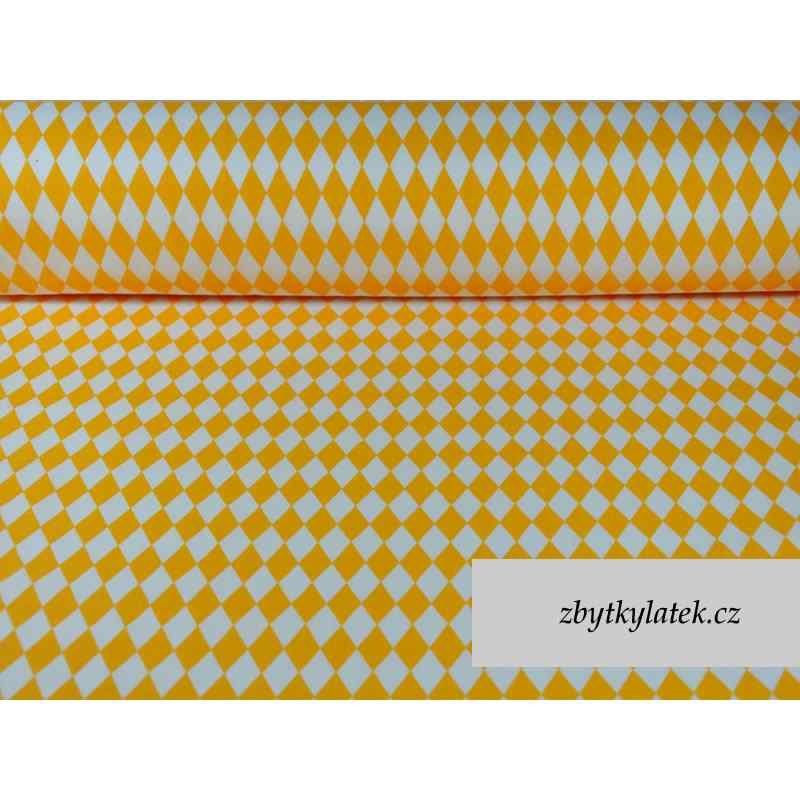 0663D Bavlněná látka 40x79cm romby žlutobílá