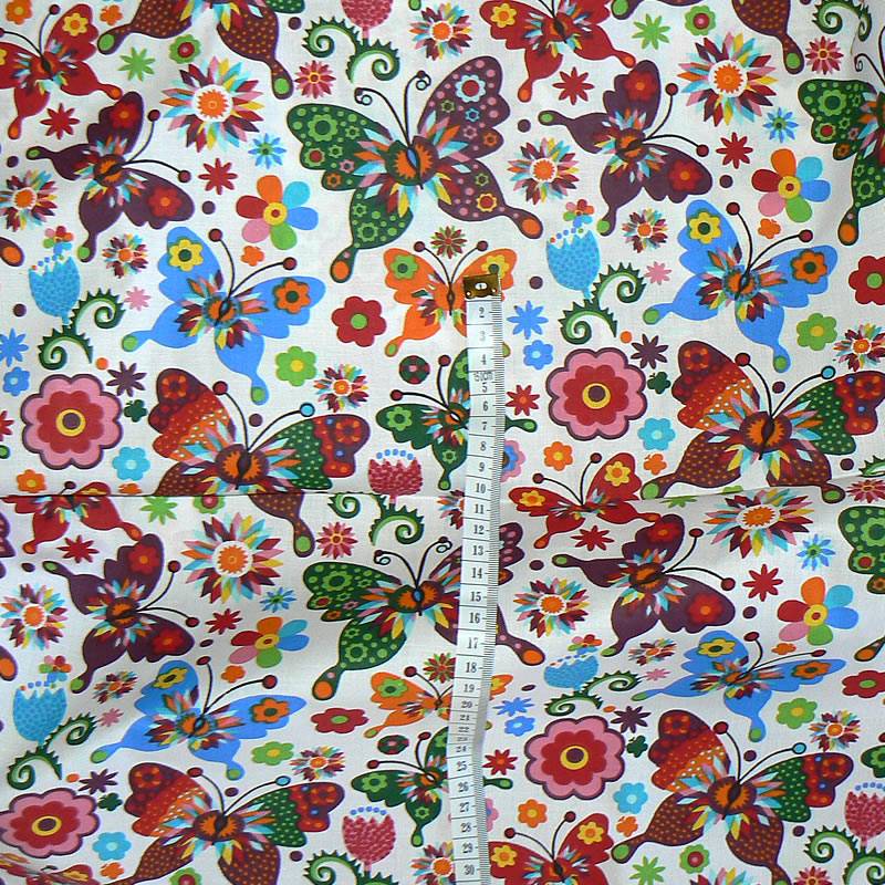 0182D Bavlněná látka 40x79cm barevní motýlci