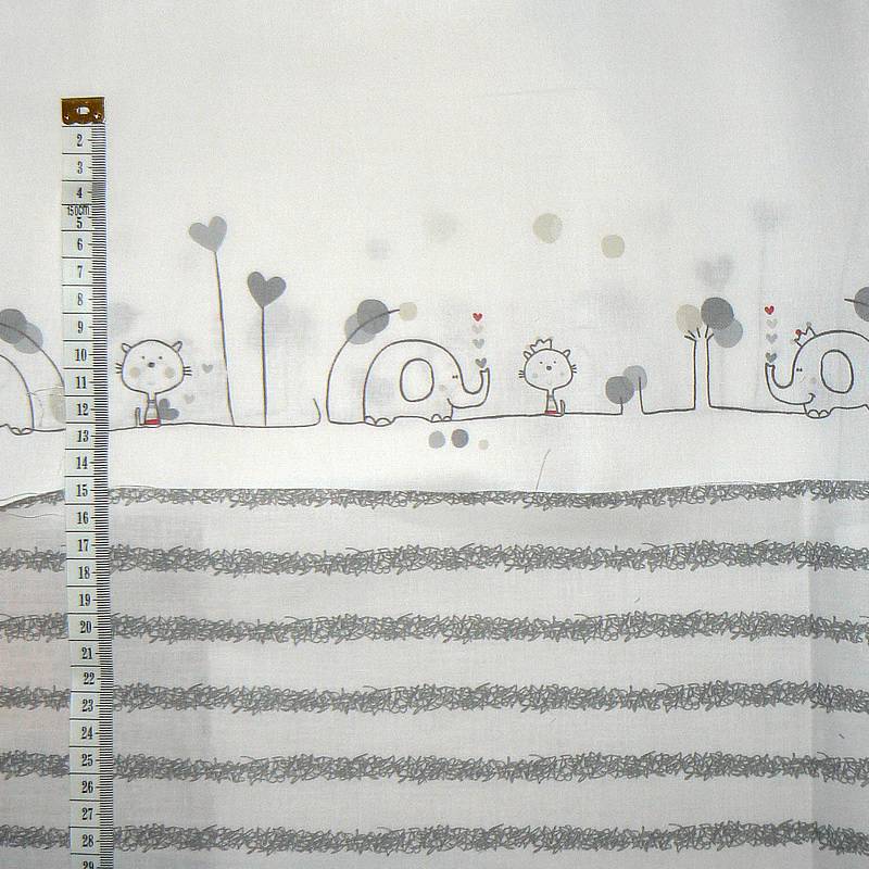 3S96 Bavlněná látka 17x400cm sloník na bílé pruh na patchwork