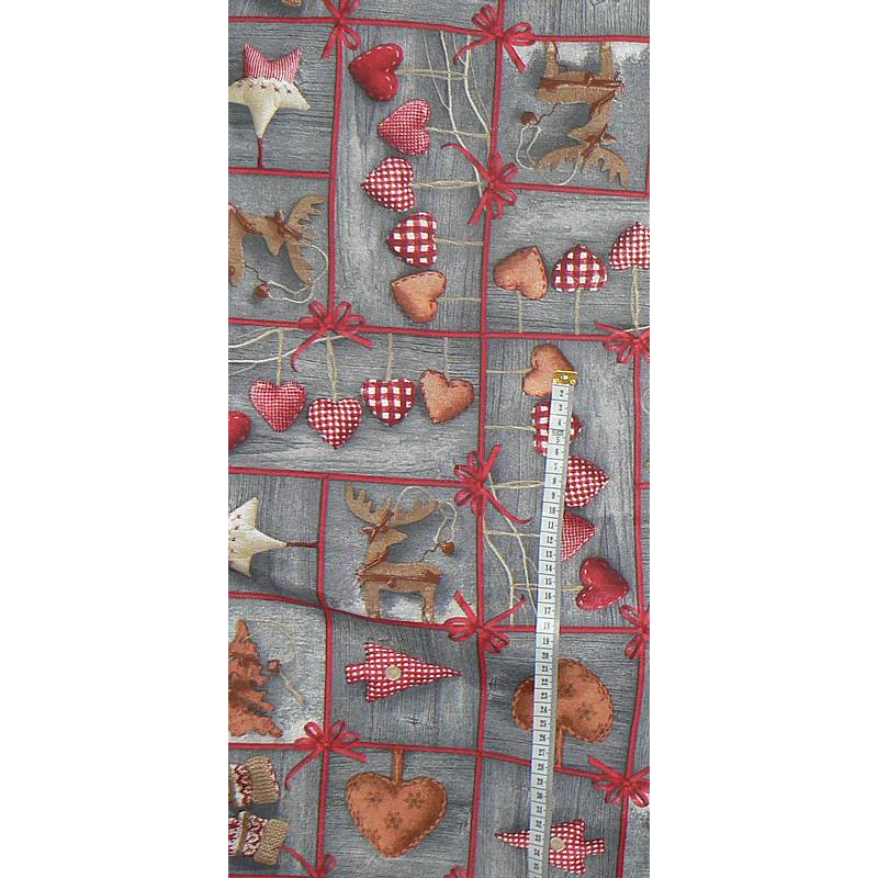 3T24 Bavlněná směsová (režná) látka 96x40cm srdíčka perníčky šedá zbytek na patchwork