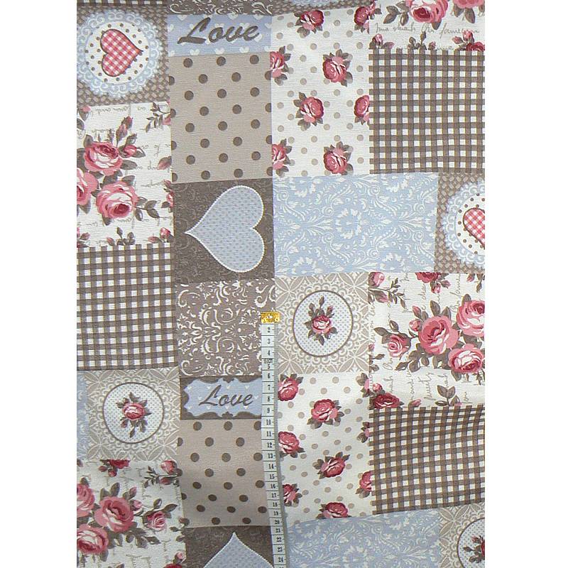 3T27 Bavlněná směsová (režná) látka 50x16cm béžovomodrá patchwork zbytek na patchwork