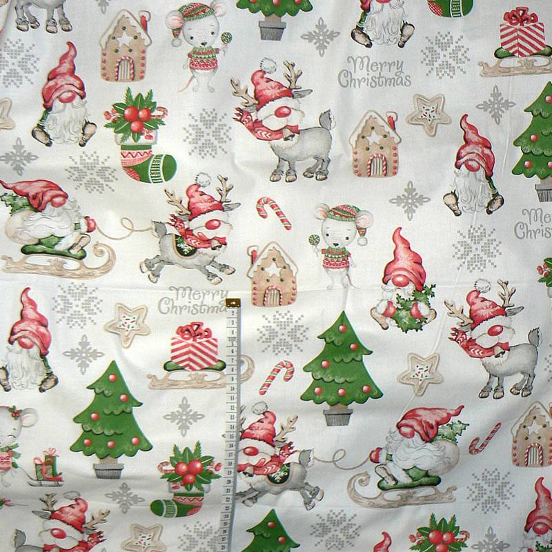 0926D/1 Bavlněná látka plátno 45x79cm merry christmas skřítci
