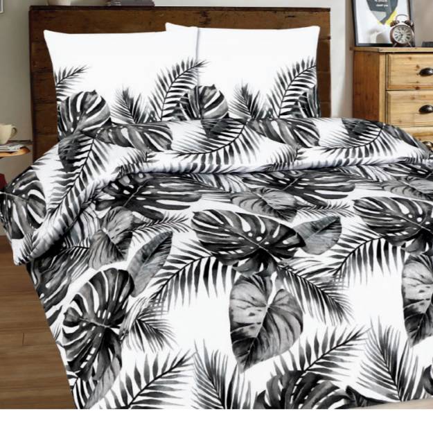 4T27 Bavlněný flanel látka 70x110cm černobílá listy zbytek na patchwork