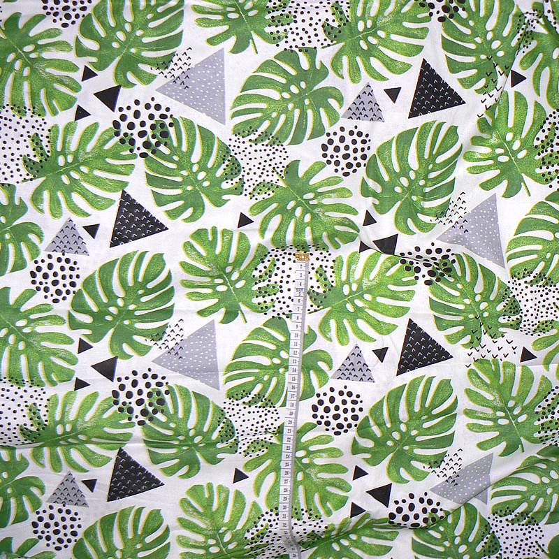 0959D/1 Bavlněná látka 27x69cm monstera listy zelená