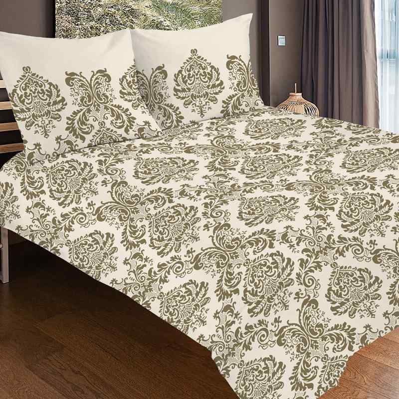 5A123 Bavlněný satén látka 140x75cm khaki vzor na krémové zbytek na patchwork