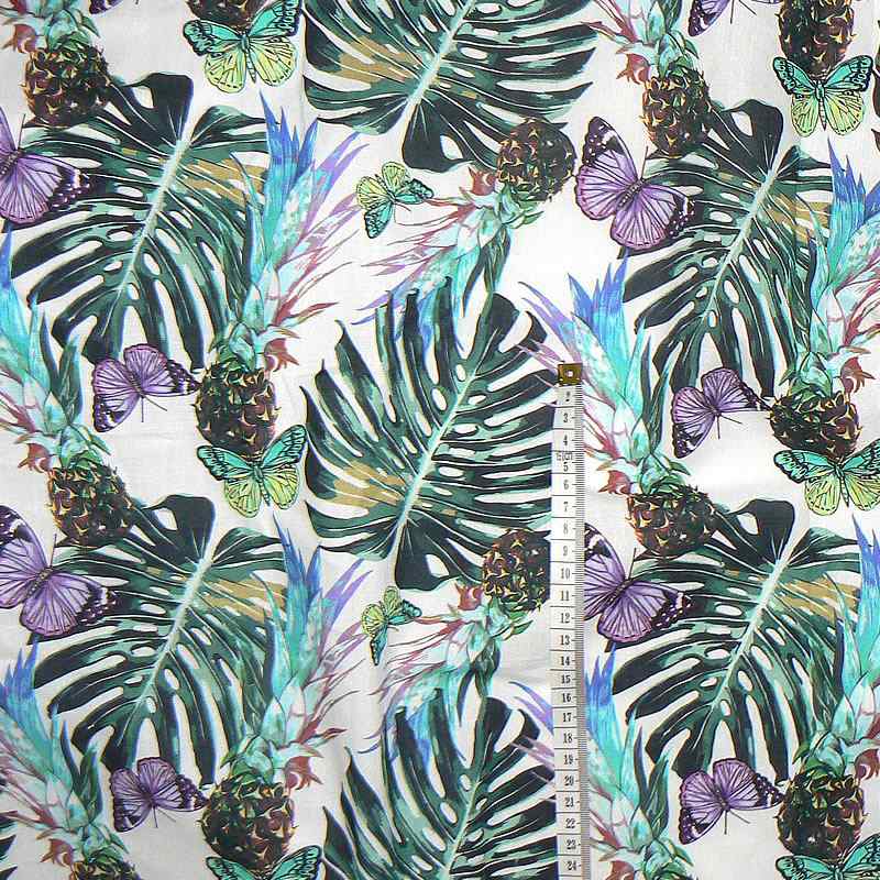 7H84 Bavlněná látka cm listy 68x22cm monstery motýlci ananas zbytek na patchwork