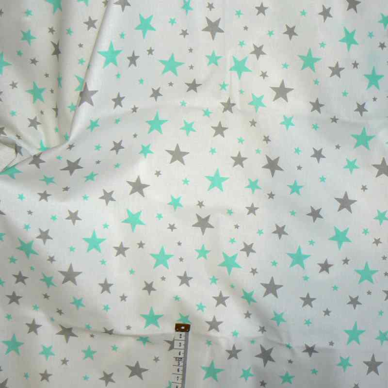 01013/1 Bavlněná látka 69x79cm mint šedá hvězdičky zbytek na patchwork