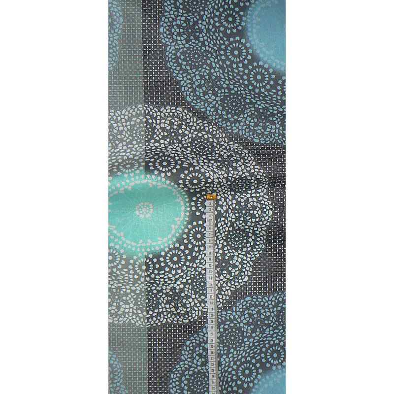 5T126 Bavlněná látka 55x64cm tyrkysovošedá mandaly zbytek na patchwork