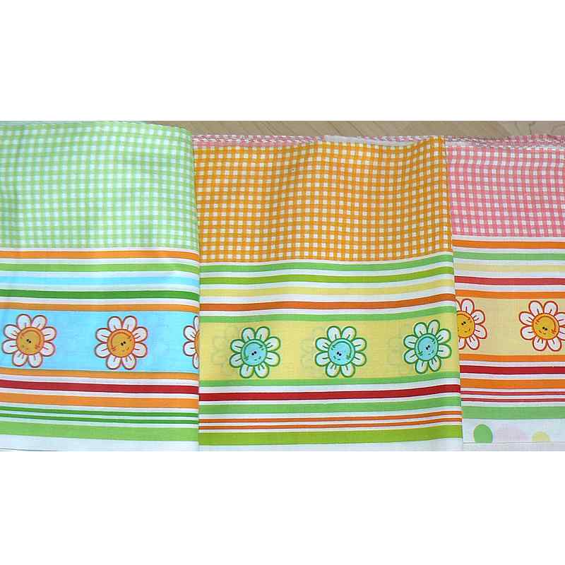5V90 II.jakost Bavlněná látka 21x172cm oranžová květinky/kostička zbytek na patchwork