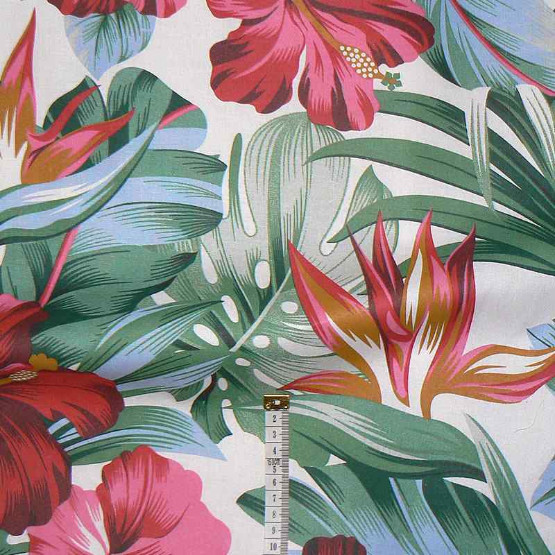 5Z101 Bavlněná látka 39x70cm monstera ibišek zbytek na patchwork