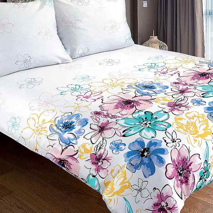 5Z158 Bavlněný satén látka 280x95cm bílá květy viz peřina zbytek na patchwork
