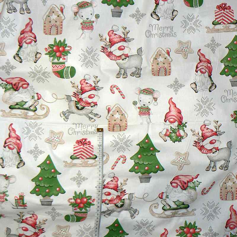 SLEVA 15% 0926D Bavlněná látka plátno 140x55cm merry christmas skřítci