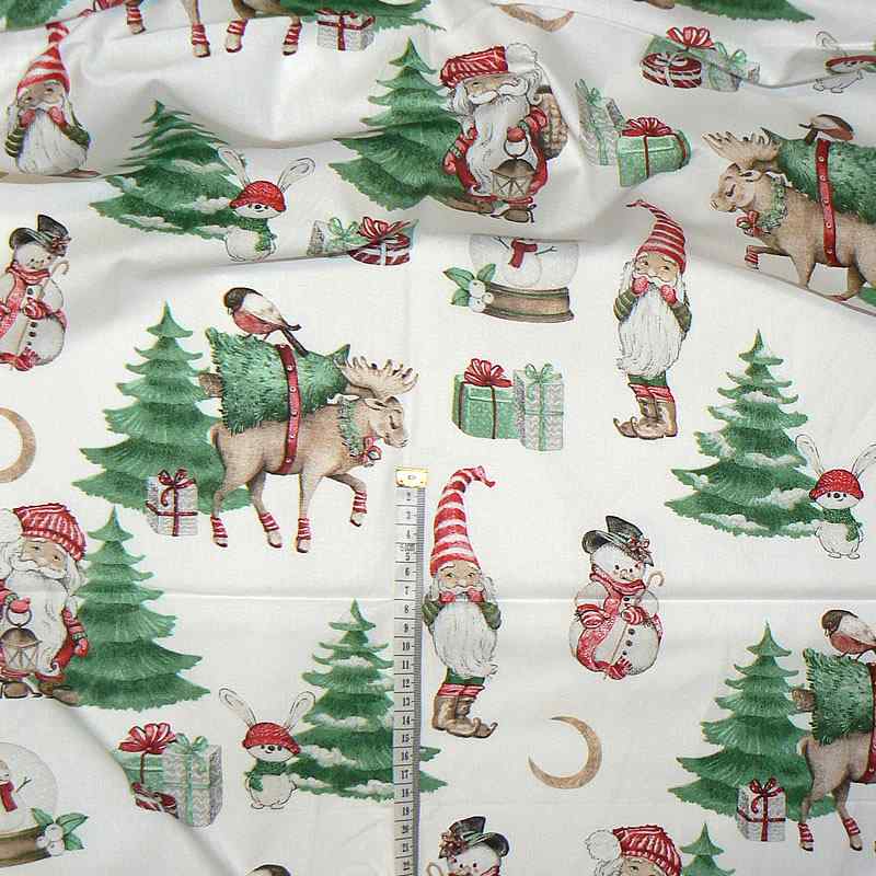 6D95 Bavlněná látka plátno 49x26cm stromečky santa bílá