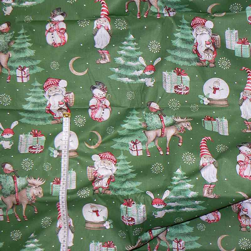 6D97 Bavlněná látka plátno 44x26cm stromky santa na zelené