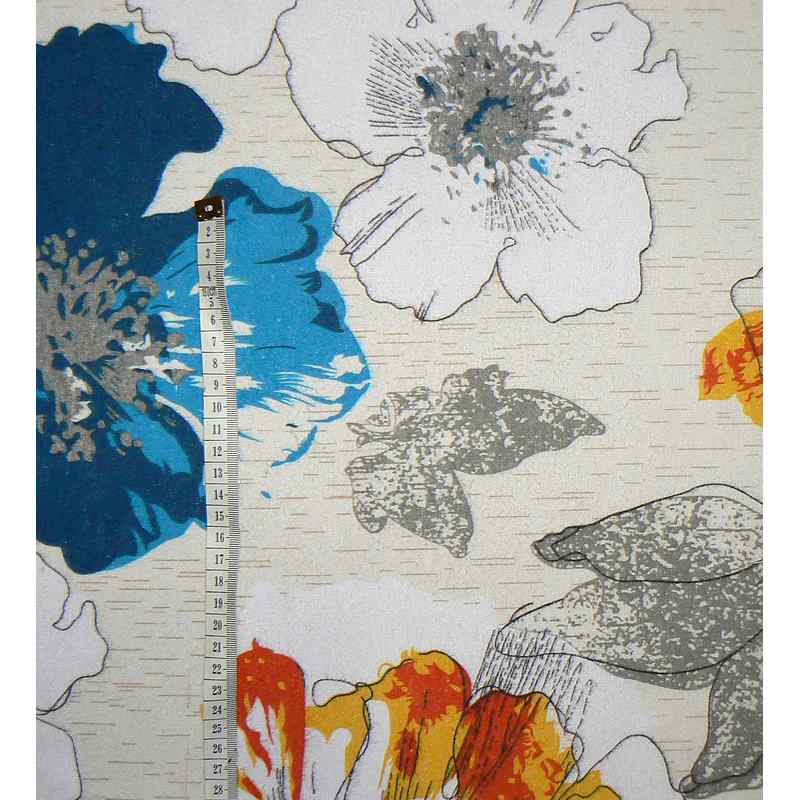 6E51 SLEVA 50% Bavlněný flanel látka 72x80cm květy béžová zbytek na patchwork