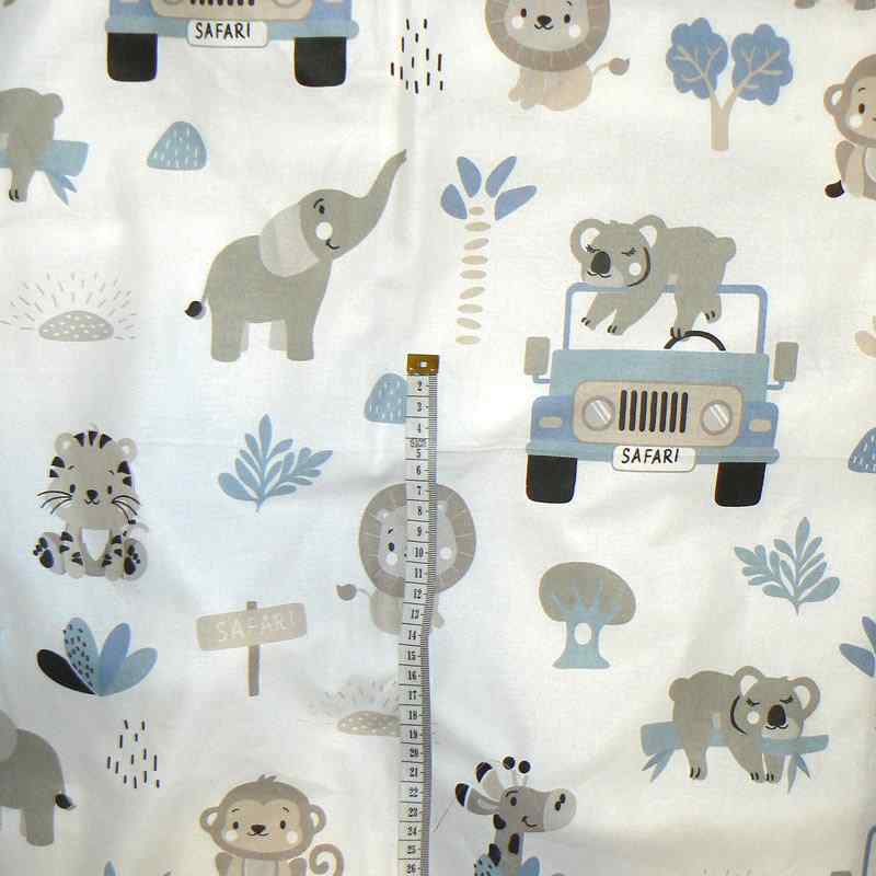 6E122 Bavlněná látka plátno 39x80cm safari modrá zbytek na patchwork