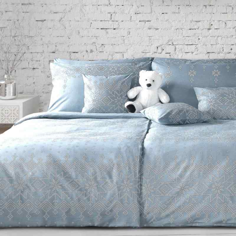 DA370 II.jakost Bavlněná látka damašek 320x280cm zimní vzor vločky modrá (viz peřina)145g/m3