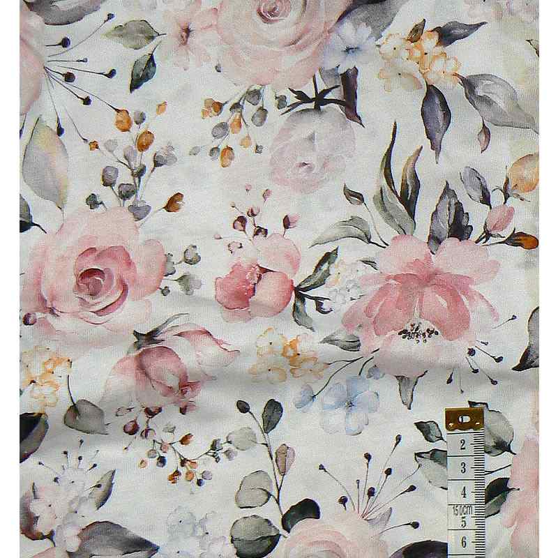 6F55 Bambusová viskóza žerzej trojúhelník 42x42x60cm květy růžová zbytek na patchwork