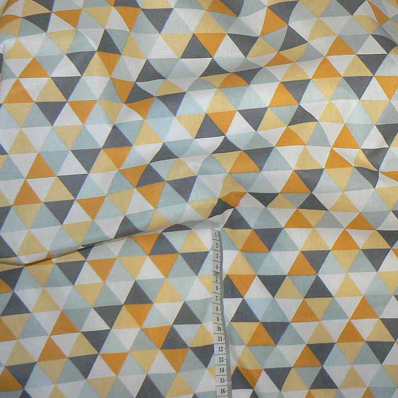 6F66 Bavlněná látka plátno 23x160 cm pyramidky žlutošedá