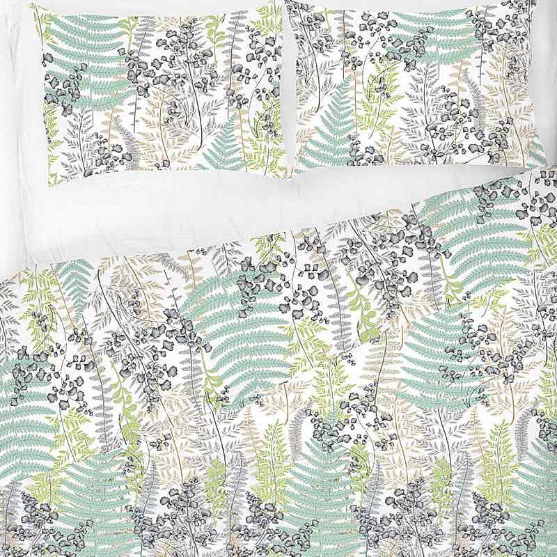 6M113 Bavlněný satén látka 72x120cm kapradí větvičky na bílé zbytek na patchwork