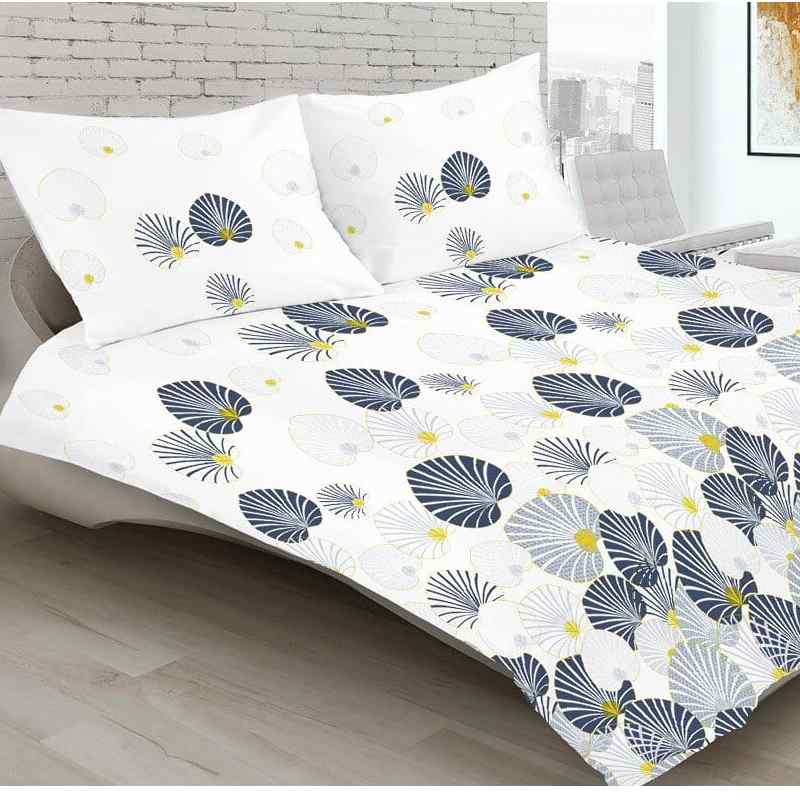 6I18 SLEVA 30% Bavlněný satén látka 71x61cm modré mušle na bílé (foto viz polštář) zbytek na patchwork