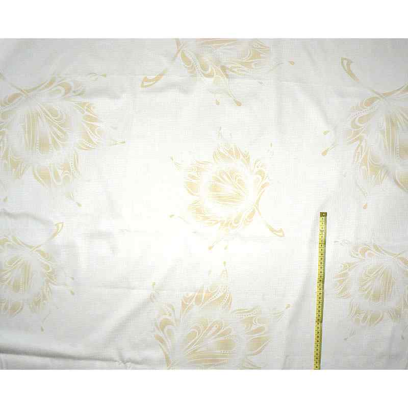 Exkluzívní bavlněná látka 40x140cm krémová kostička velký list damašek (DA172)