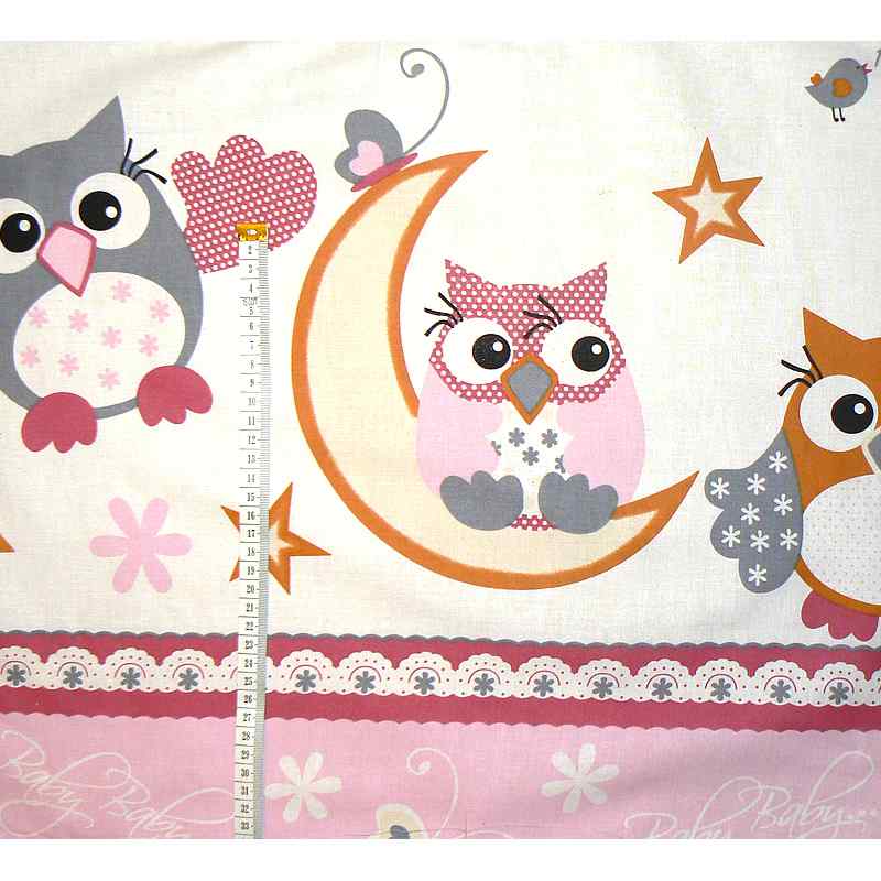 Bavlněná látka sovičky růžová vzor 43x62cm zbytek na patchwork (1R13)