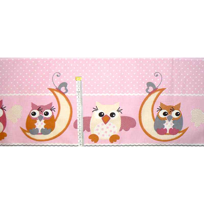 Bavlněná látka sovičky růžová vzor 22x62cm zbytek na patchwork (1R17)