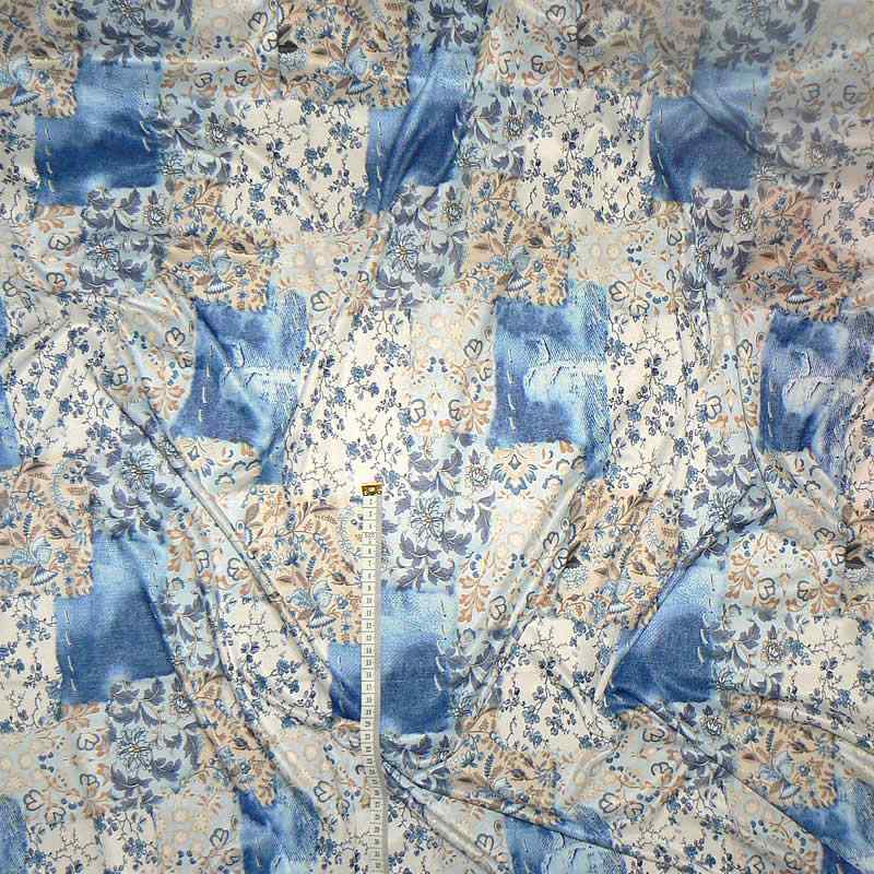 Pružná polyesterová látka hladká 40x150cm modrá patchwork