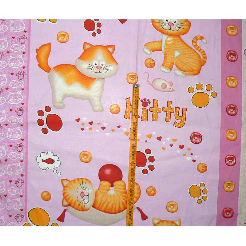Bavlněná látka 61x73cm kočka růžová na patchwork (E10)