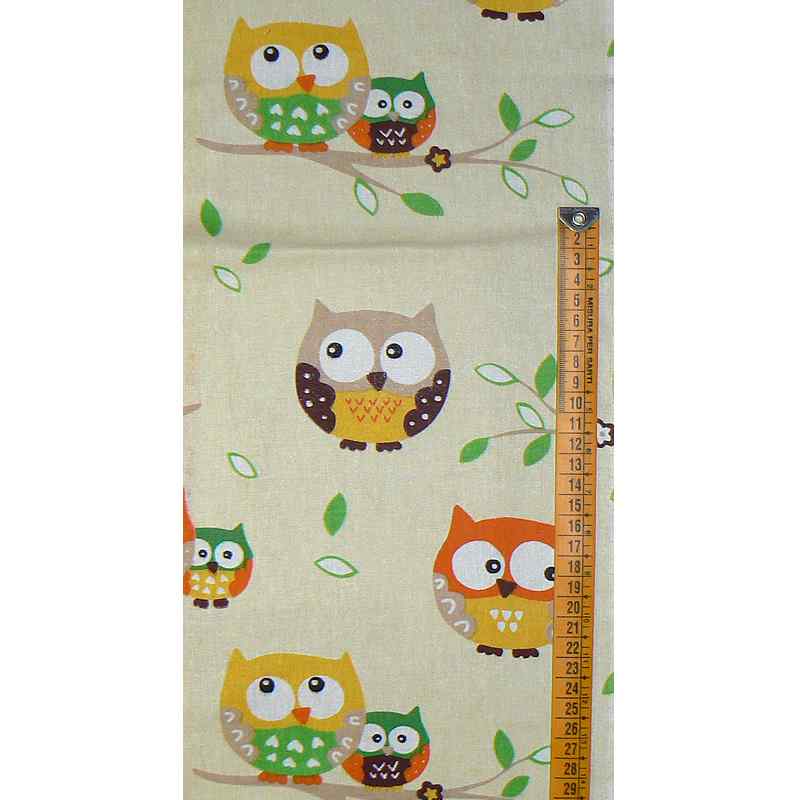 Bavlněná látka 76x18cm sovičky na sv. žluté (E59)