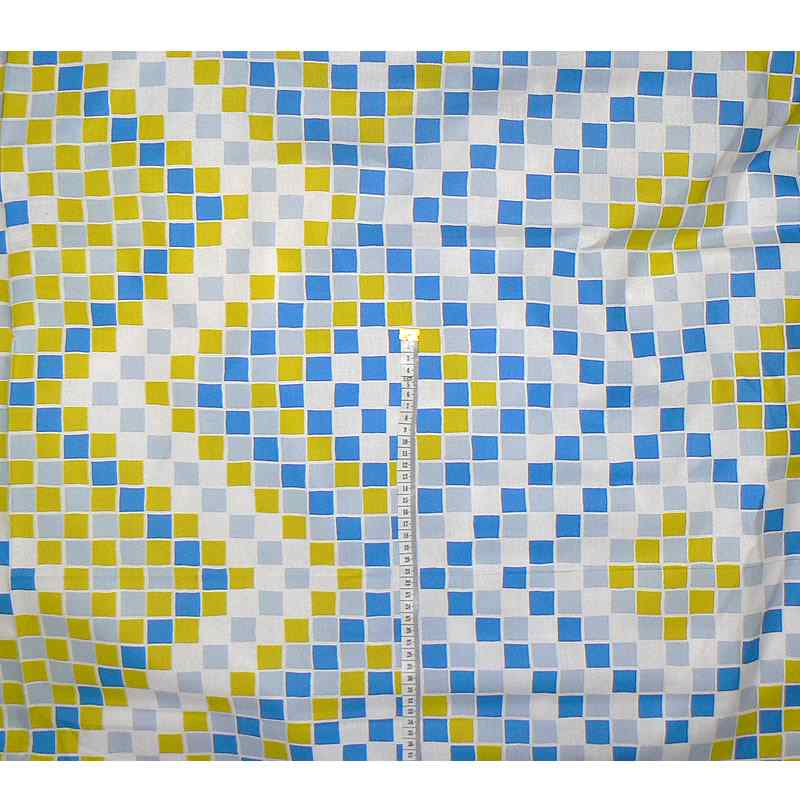 0436D Bavlněná látka plátno 40x79cm kostičky modrožlutá
