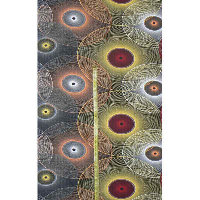 Bavlněný krep látka 90x48cm kruhy na šedočerné na patchwork (H8)