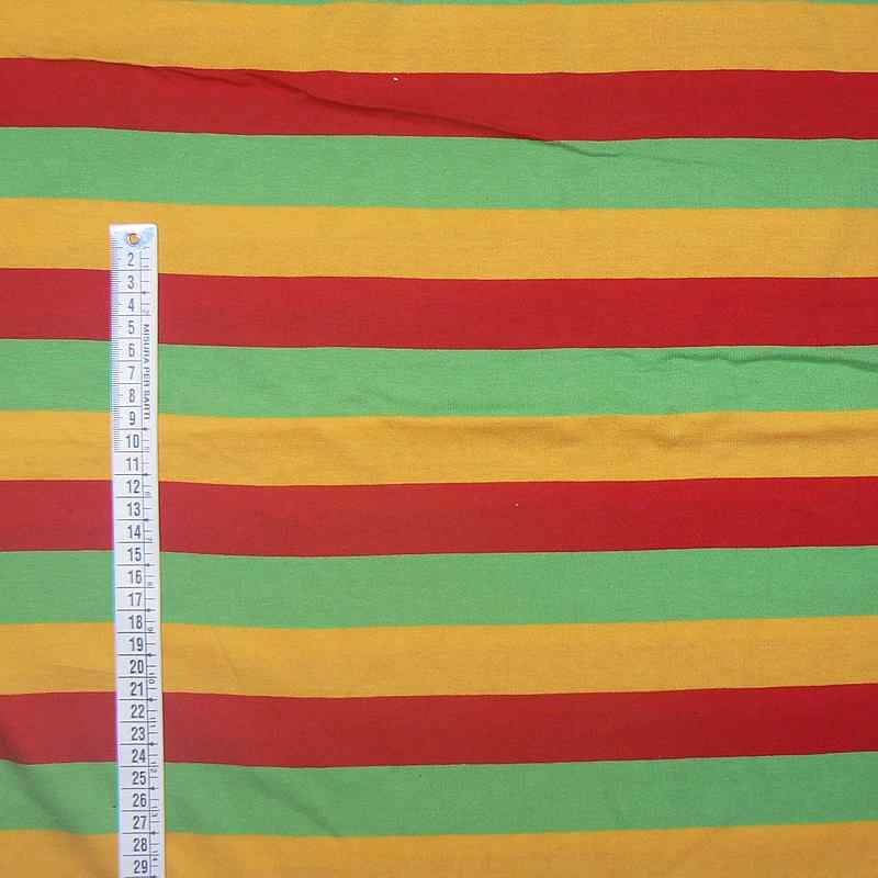 Bavlněný elastický úplet 70x184cm pruhy červená, zelená zbytek na oděvy (A120)
