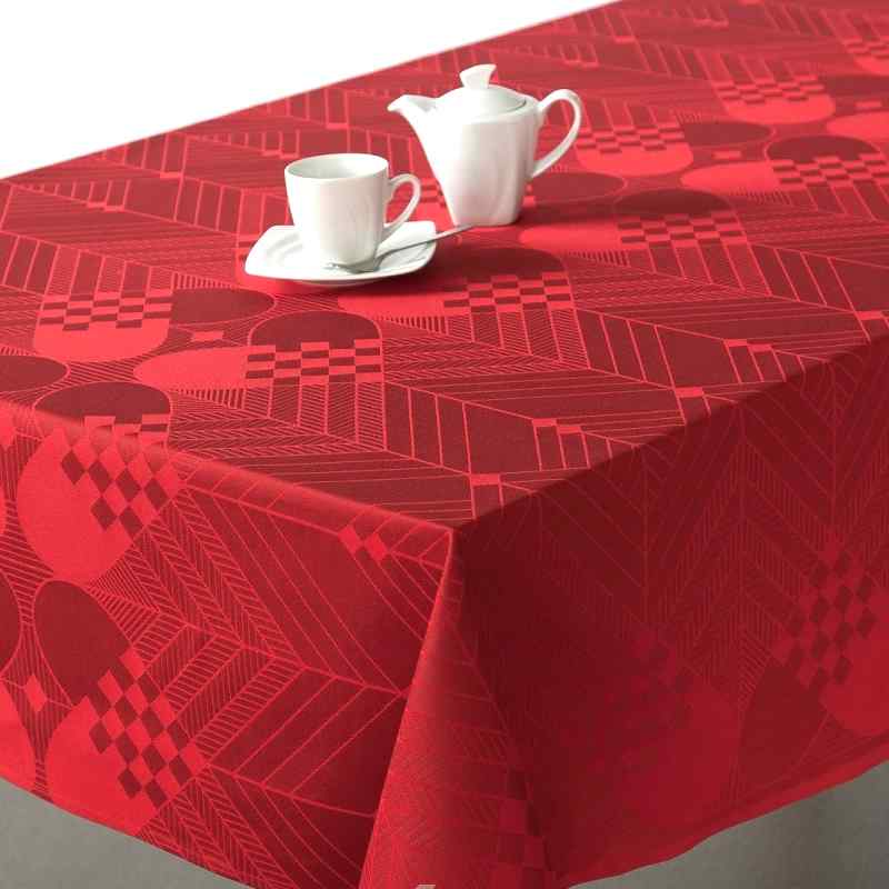 DA470 II.jakost Vysoce kvalitní damašková ubrusovina žakárový vzor 400x145cm červená velká srdce 280g m2