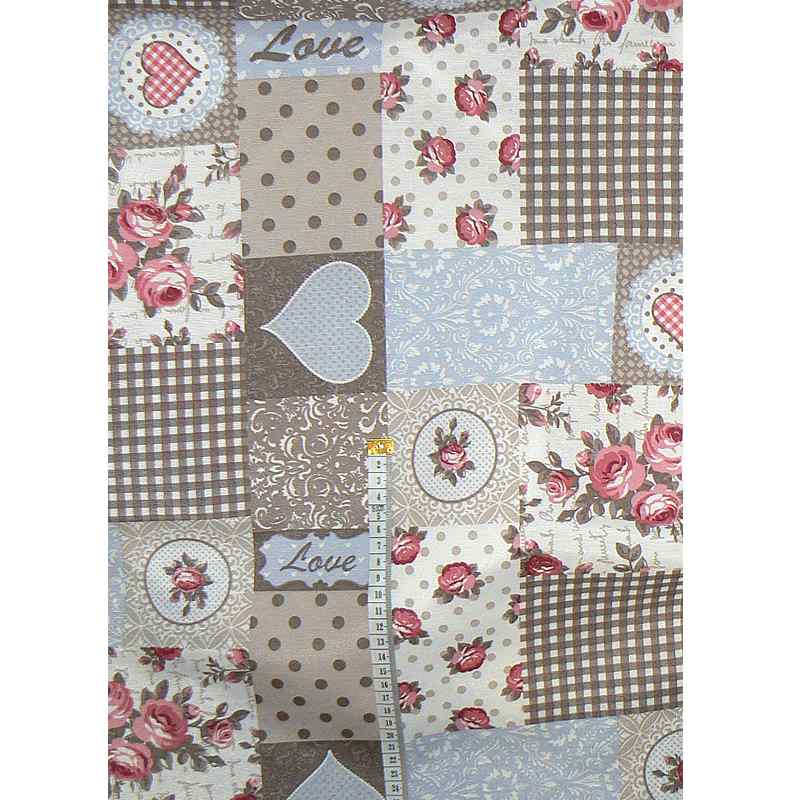 3T26 Bavlněná směsová (režná) látka 27x25cm béžovomodrá patchwork zbytek na patchwork
