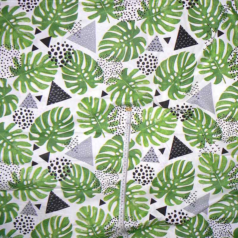 0959D Bavlněná látka 40x69cm monstera listy zelená
