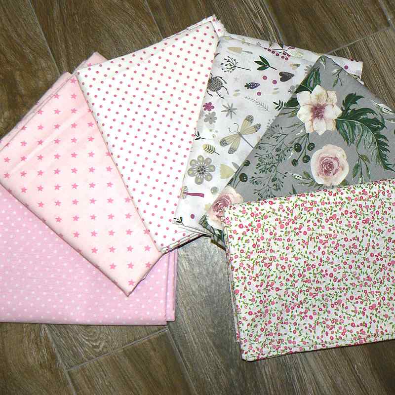 BA6 Balíček bavlněných látek 6ks 40x79cm garden růžová balíček na patchwork