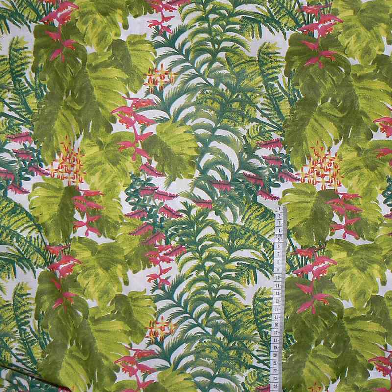 0985 Bavlněná látka plátno 40x109cm zelené listy zbytek na patchwork