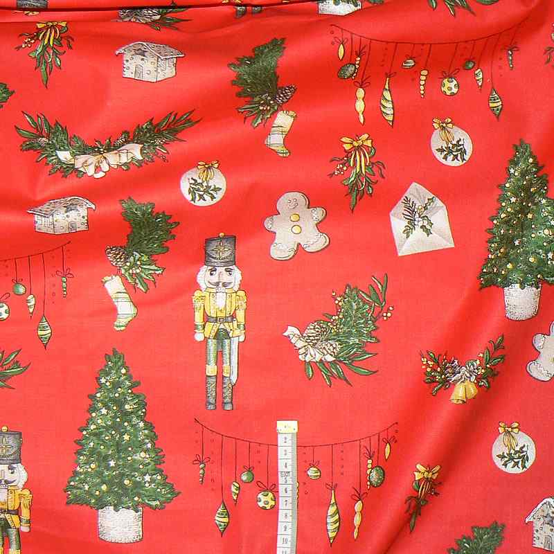01063 Bavlněná látka plátno 40x79cm louskáček perníčky červená