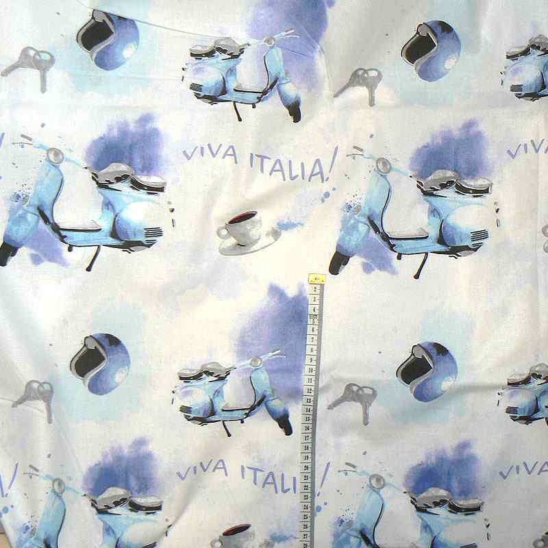 01075 Bavlněná látka plátno 40x79cm skútr viva italia na bílé zbytek