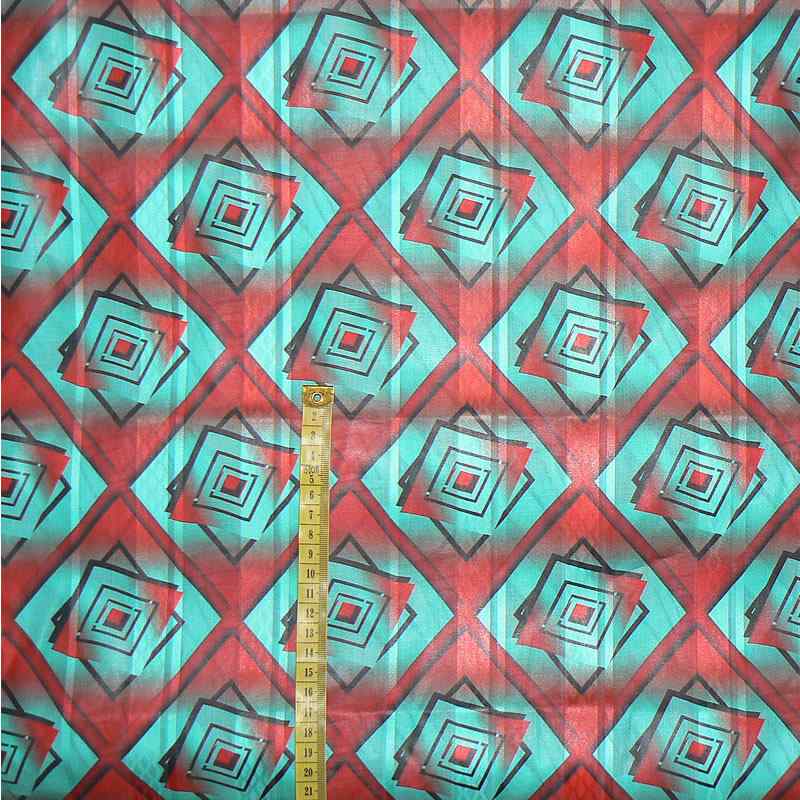 Lehounký africký bavlněný voál 52x140cm červenotyrkys vzor (BR46)